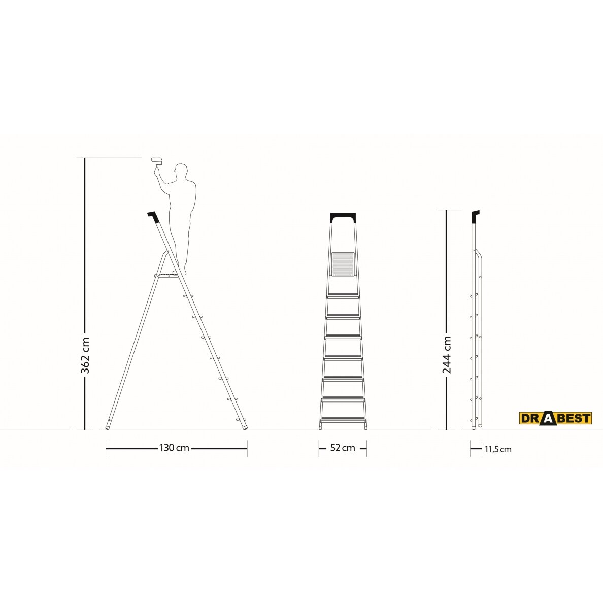 Majapidamisredel DRABEST ALD8 PRO 150 kg, ühepoolne riiuliga, 8 astet (DR-AL-D8-PRO-Ż+CZ+P ) 2