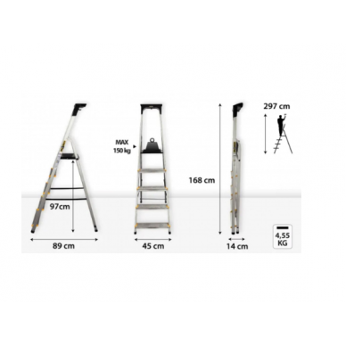 Majapidamisredel DRABEST ALD5 PRO 150 kg, ühepoolne riiuliga, 5 astet (DR-AL-D5-PRO-Ż+CZ+P) 1 Majapidamisredel DRABEST ALD5 PRO 150 kg, ühepoolne riiuliga, 5 astet (DR-AL-D5-PRO-Ż+CZ+P) 1