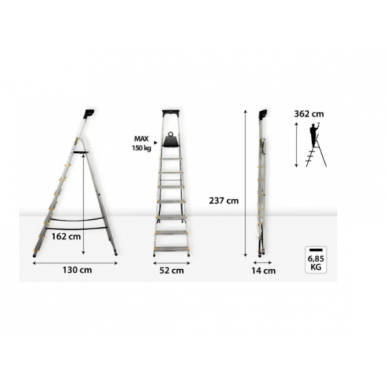 Majapidamisredel DRABEST ALD8 PRO 150 kg, ühepoolne riiuliga, 8 astet (DR-AL-D8-PRO-Ż+CZ+P ) 1 Majapidamisredel DRABEST ALD8 PRO 150 kg, ühepoolne riiuliga, 8 astet (DR-AL-D8-PRO-Ż+CZ+P ) 1