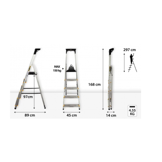 Majapidamisredel DRABEST ALD5 PRO 150 kg, ühepoolne riiuliga, 5 astet (DR-AL-D5-PRO-Ż+CZ+P) 1