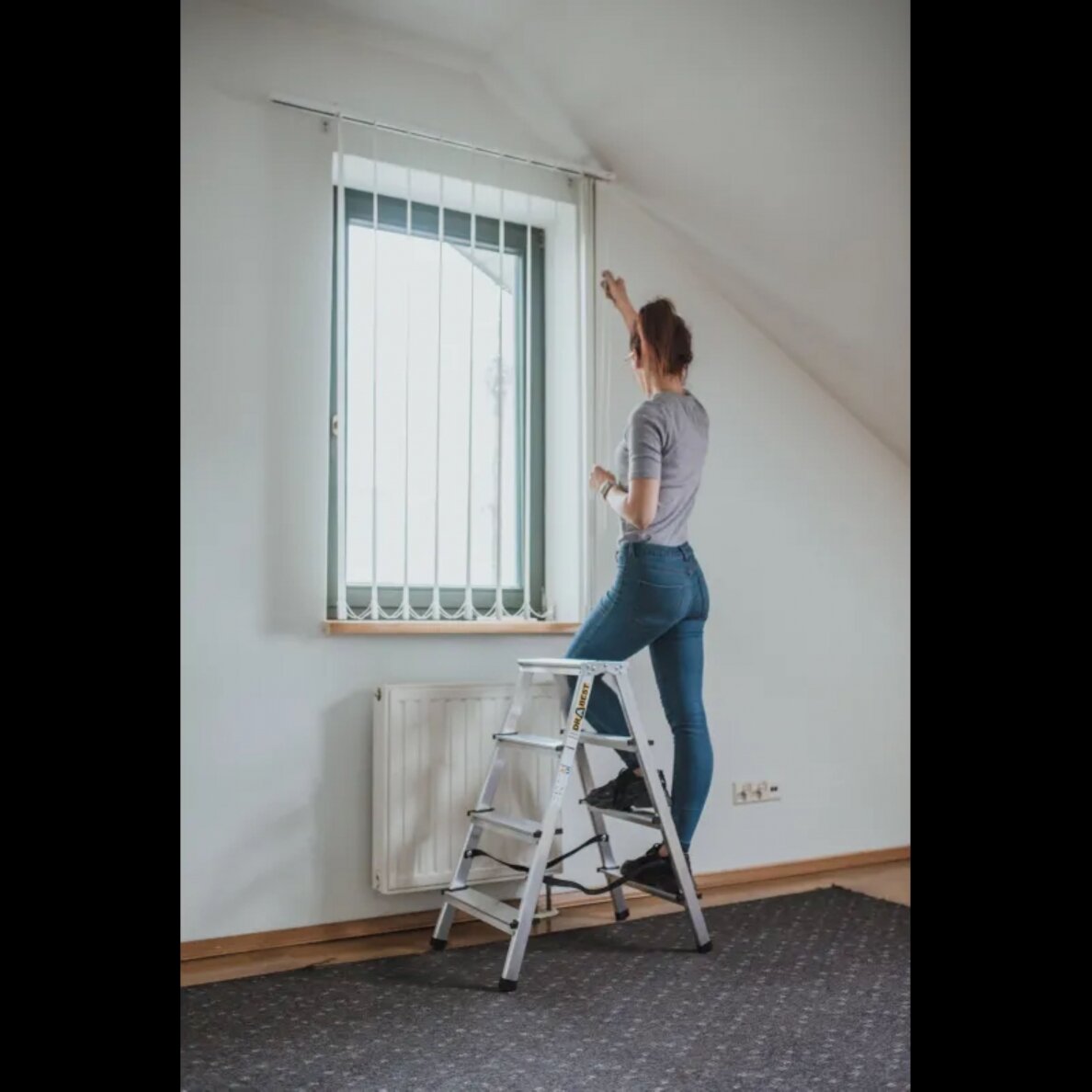 DRABEST HOME двухсторонняя алюминиевая лестница, 8 ступеней, 125 кг 6