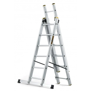 DRABEST PRO aliuminio kopėčios 3 dalių, 3x6 pakopos, 150 kg DRABEST PRO aliuminio kopėčios 3 dalių, 3x6 pakopos, 150 kg