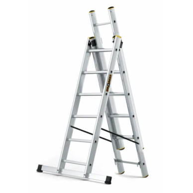 DRABEST PRO aliuminio kopėčios 3 dalių, 3x6 pakopos, 150 kg DRABEST PRO aliuminio kopėčios 3 dalių, 3x6 pakopos, 150 kg