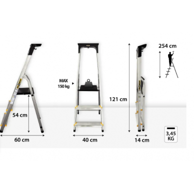 DRABEST PRO alumiiniumredel riiuliga, 3 astet, 150 kg 1