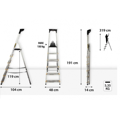 DRABEST PRO alumiiniumredel riiuliga, 6 astet, 150 kg 1
