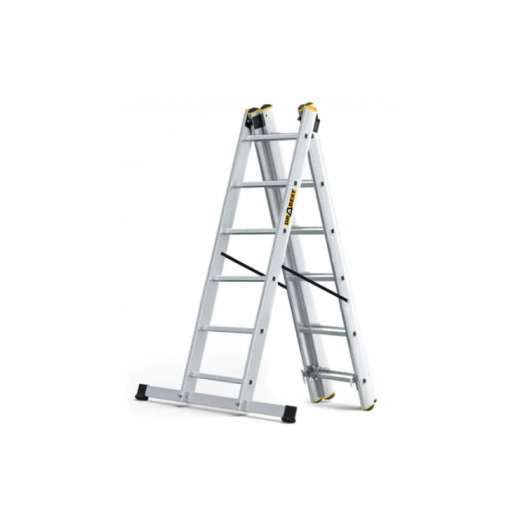 DRABEST PRO aliuminio kopėčios 3 dalių, 3x6 pakopos, 150 kg 2