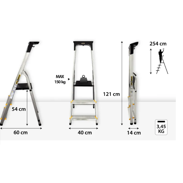 DRABEST PRO alumiiniumredel riiuliga, 3 astet, 150 kg 1