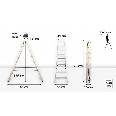 Kahepoolne alumiiniumredel, Drabest PRO 2x8, kollane ja must viimistlus 3 Kahepoolne alumiiniumredel, Drabest PRO 2x8, kollane ja must viimistlus 3