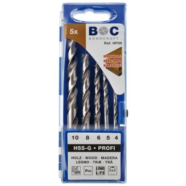 Koka urbjmašīnu komplekts HP 50 Ø 4/5 /6 /8 -/10 (5 gab.) BOHRCRAFT Koka urbjmašīnu komplekts HP 50 Ø 4/5 /6 /8 -/10 (5 gab.) BOHRCRAFT