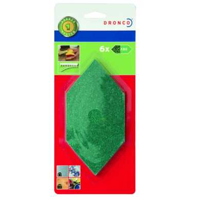 Šlifuoklis „HEXAGON Sander“ DRONCO rinkinio pakeitimo lapai, K80, 6 vnt. Šlifuoklis „HEXAGON Sander“ DRONCO rinkinio pakeitimo lapai, K80, 6 vnt.