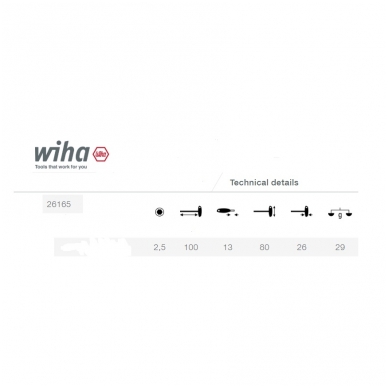 T-formos raktas WIHA ComfortGrip (2,5x100) 2