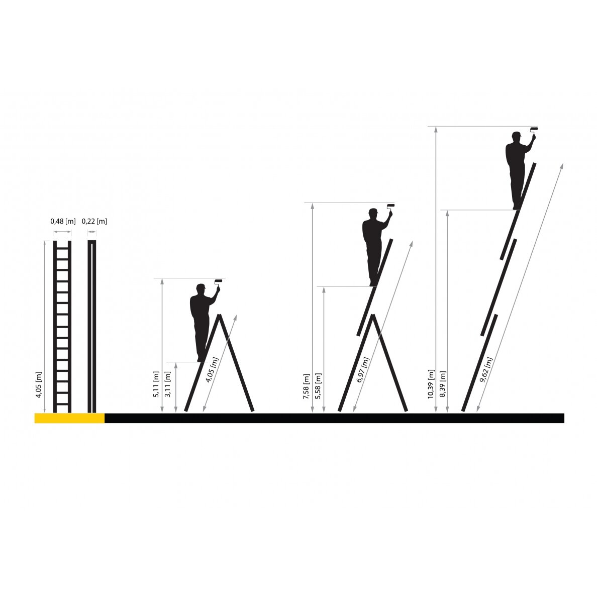Kolmeosaline multifunktsionaalne redel DRABEST "PRO" 3x15 (DR-AL-DW-PRO-3X15-2K) 3