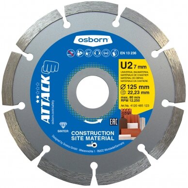 Universāls dimanta disks U2 7 mm 125x22,23 mm ATTACK OSBORN